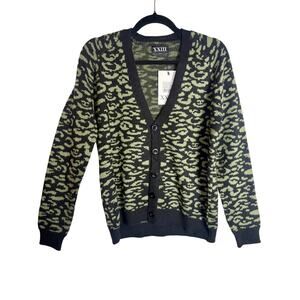 NWT XXIII Khaki/Blk Leopard Cardigan, Sz. S-M